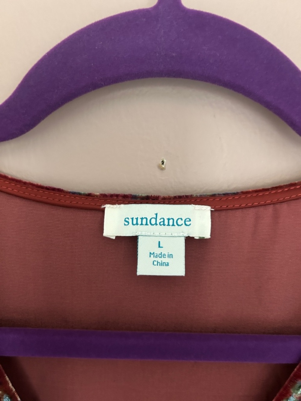 Sundance Red Burgundy Velvet V-Neck Boho Blouse Top Embroidered Size Large - Picture 6 of 11